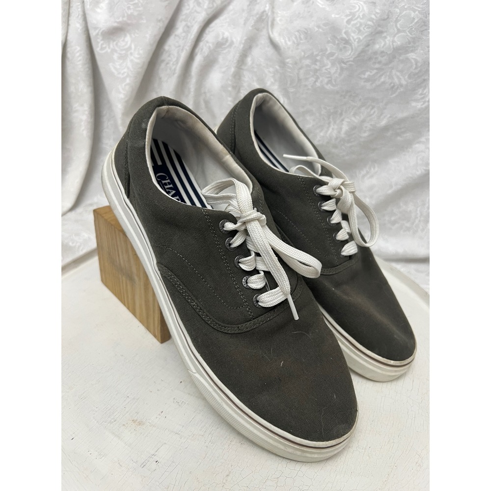 Chaps Mens 9.5 Canvas Sneakers Olive Green Low Top Memory Foam Lace Up Shoes